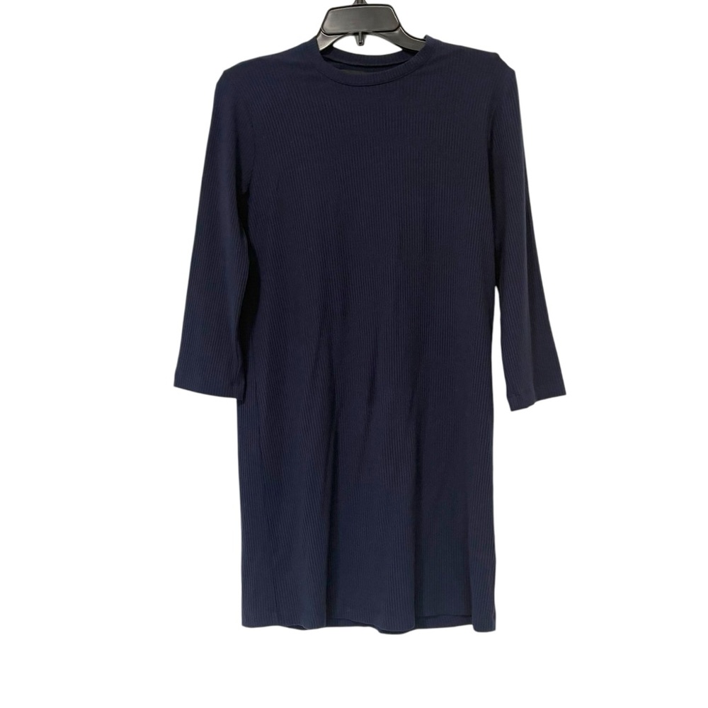 Reformation Navy Blue Ribbed Knit 3/4 Sleeve Mini Benji Dress XS Neutral Classic